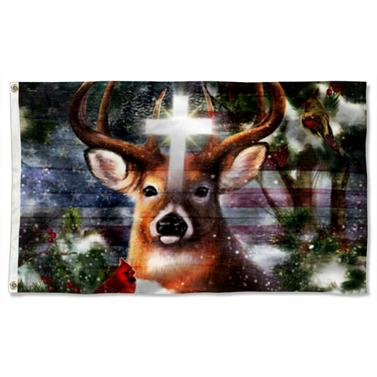 Fyon Deer Winter Cross Christian Flag  41005  Indoor and outdoor banner