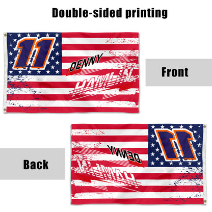 Fyon Denny Hamlin #11 Stars and Stripes Flag  Banner