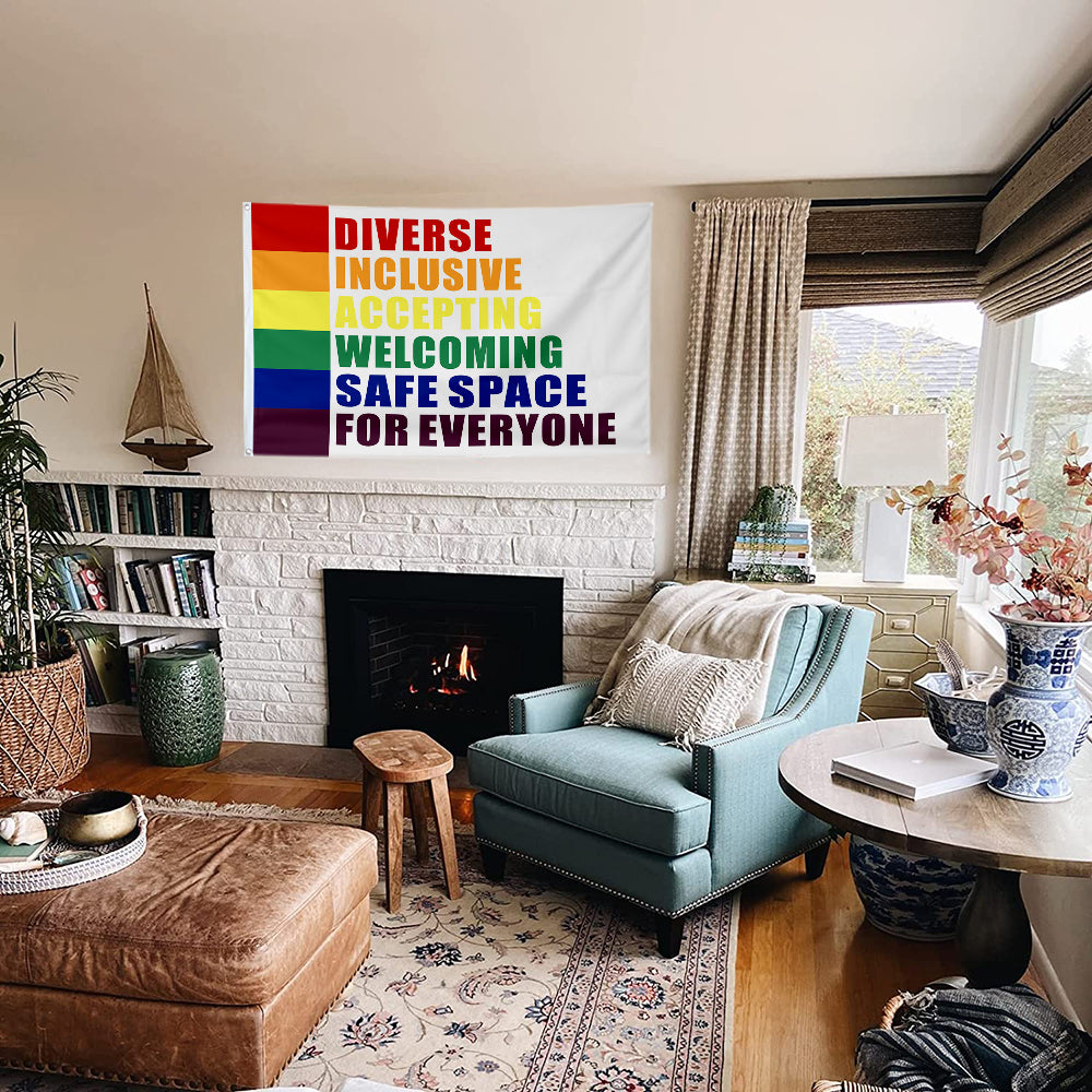 Fyon Diverse List LGBTQ Peace Love USA Flag  Indoor and Outdoor Banner