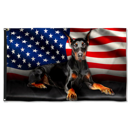 Fyon Dobermann Dog American Flag 41411 Indoor and outdoor banner