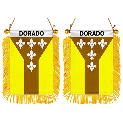 Dorado, Puerto Rico Flag  Mini Car Rearview Mirror Flag Banner - 2PC