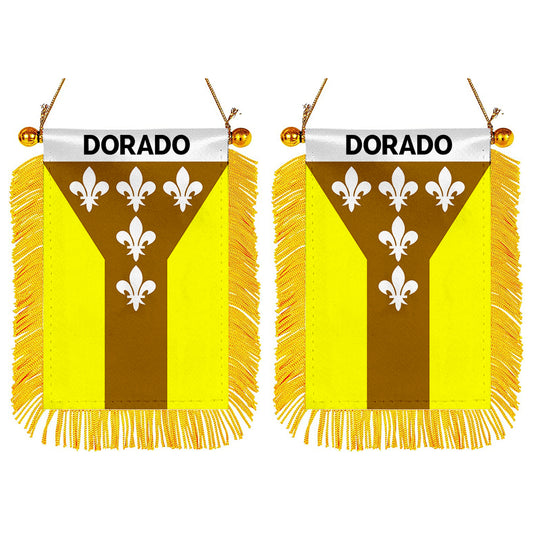 Dorado, Puerto Rico Flag  Mini Car Rearview Mirror Flag Banner - 2PC