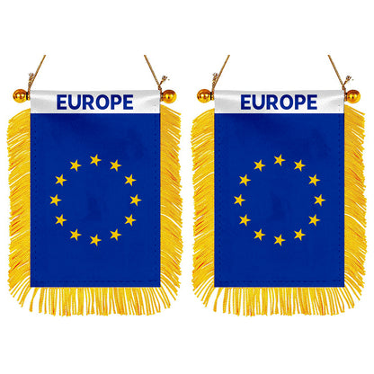 Europe Mini Car Rearview Mirror Flag Banner - 2PC
