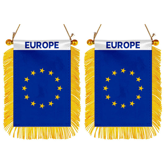 Europe Mini Car Rearview Mirror Flag Banner - 2PC