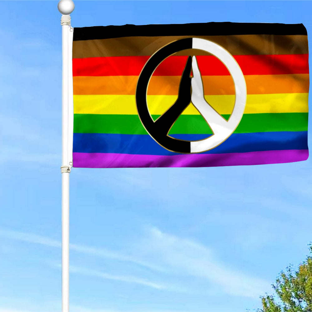 Fyon Equality LGBT BLM Rainbow Hippie Peace Sign Flower Flag 41564  Indoor and Outdoor Banner
