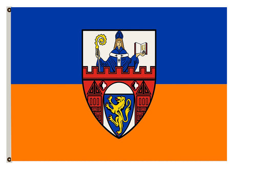 Fyon Siegen Beschreibung der Flagge Von Blau und Gelb Orange im Verhältnis längsgestreift gemeint ist quergestreift Flag Indoor and outdoor banner