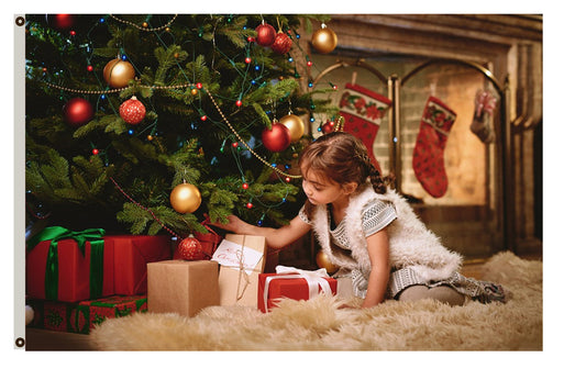 Merry Christmas  Flag--Girl and Christmas Trees party Flag Indoor and outdoor banner