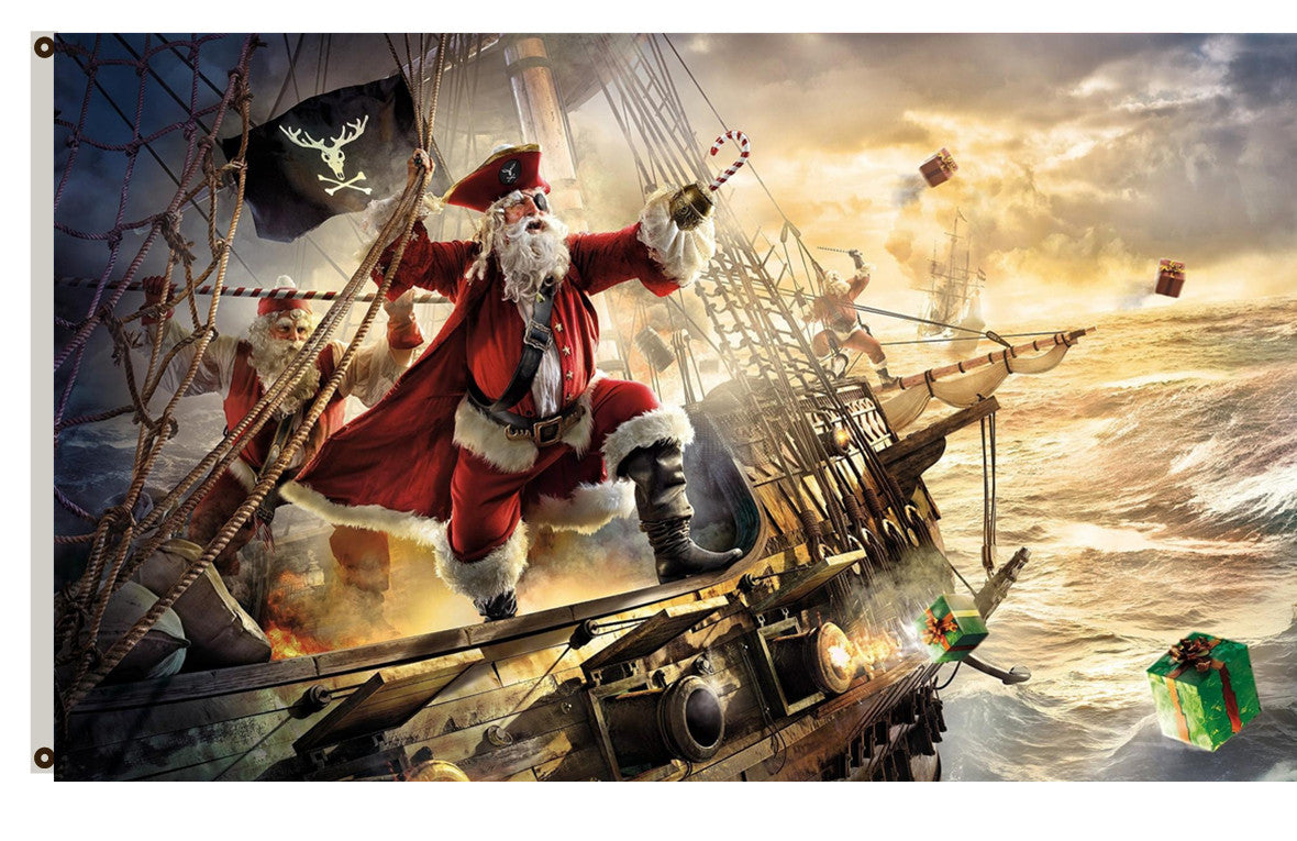 Merry Christmas Flag Santa claus pirate ship gifts sea storm Flag Indoor and outdoor banner