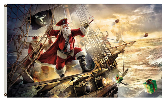 Merry Christmas Flag Santa claus pirate ship gifts sea storm Flag Indoor and outdoor banner