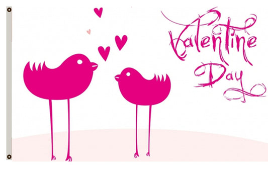 Valentines Day Inscription Birdies Hearts Love White Background Flag Indoor and outdoor banner