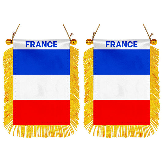 France Mini Car Rearview Mirror Flag Banner - 2PC