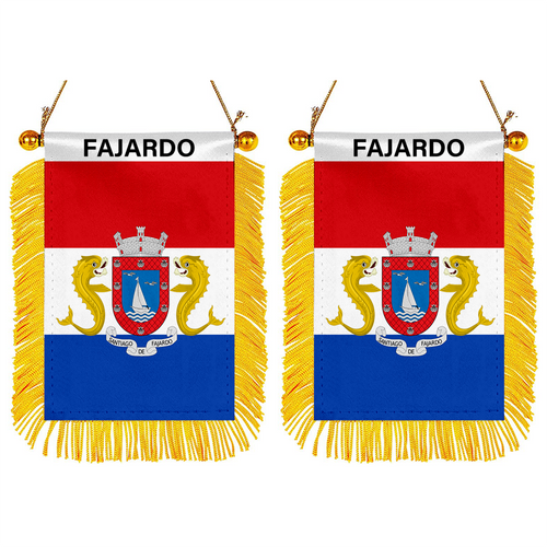 Fajardo, Puerto Rico Flag  Mini Car Rearview Mirror Flag Banner - 2PC