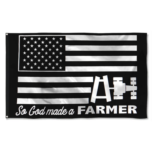Fyon Farmer God Made A Farmer Flag Black and White  Indoor and outdoor banner