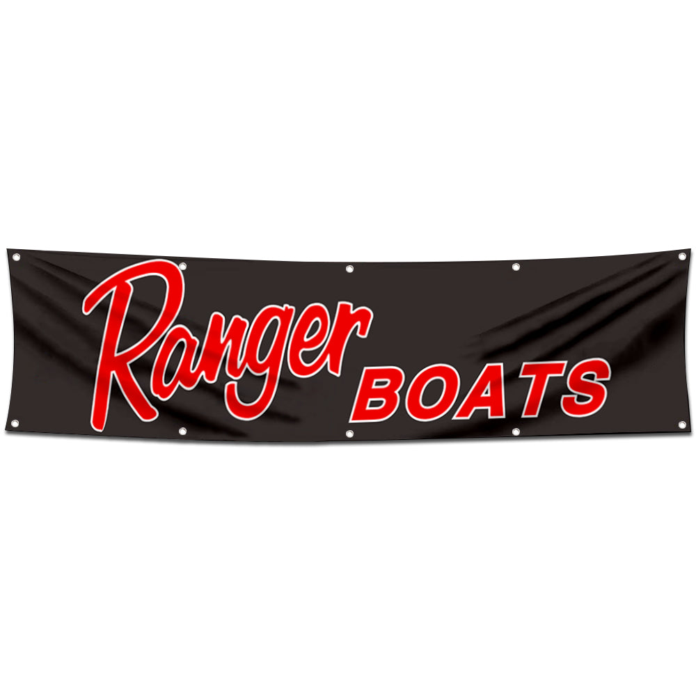 Fyon Fishing Boats Garage shop Decor Banner Work for Ranger Flag Black 2x8 Feet