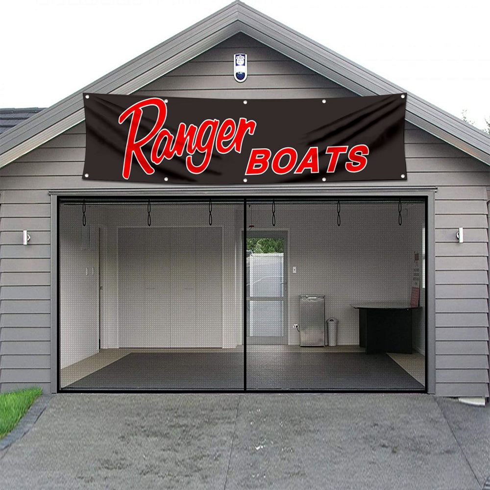 Fyon Fishing Boats Garage shop Decor Banner Work for Ranger Flag Black 2x8 Feet