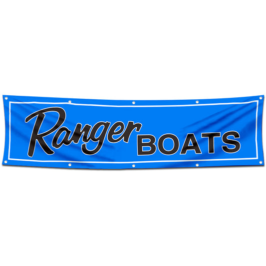 Fyon Fishing Boats Garage shop Decor Banner Work for Ranger Flag Blue 2x8 Feet