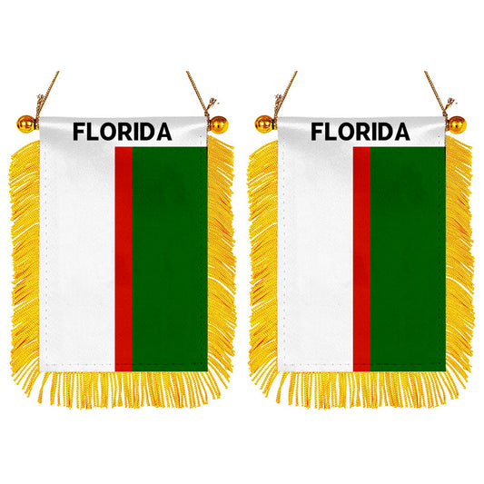 Florida, Puerto Rico Flag  Mini Car Rearview Mirror Flag Banner - 2PC