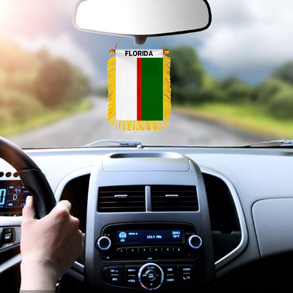 Florida, Puerto Rico Flag  Mini Car Rearview Mirror Flag Banner - 2PC