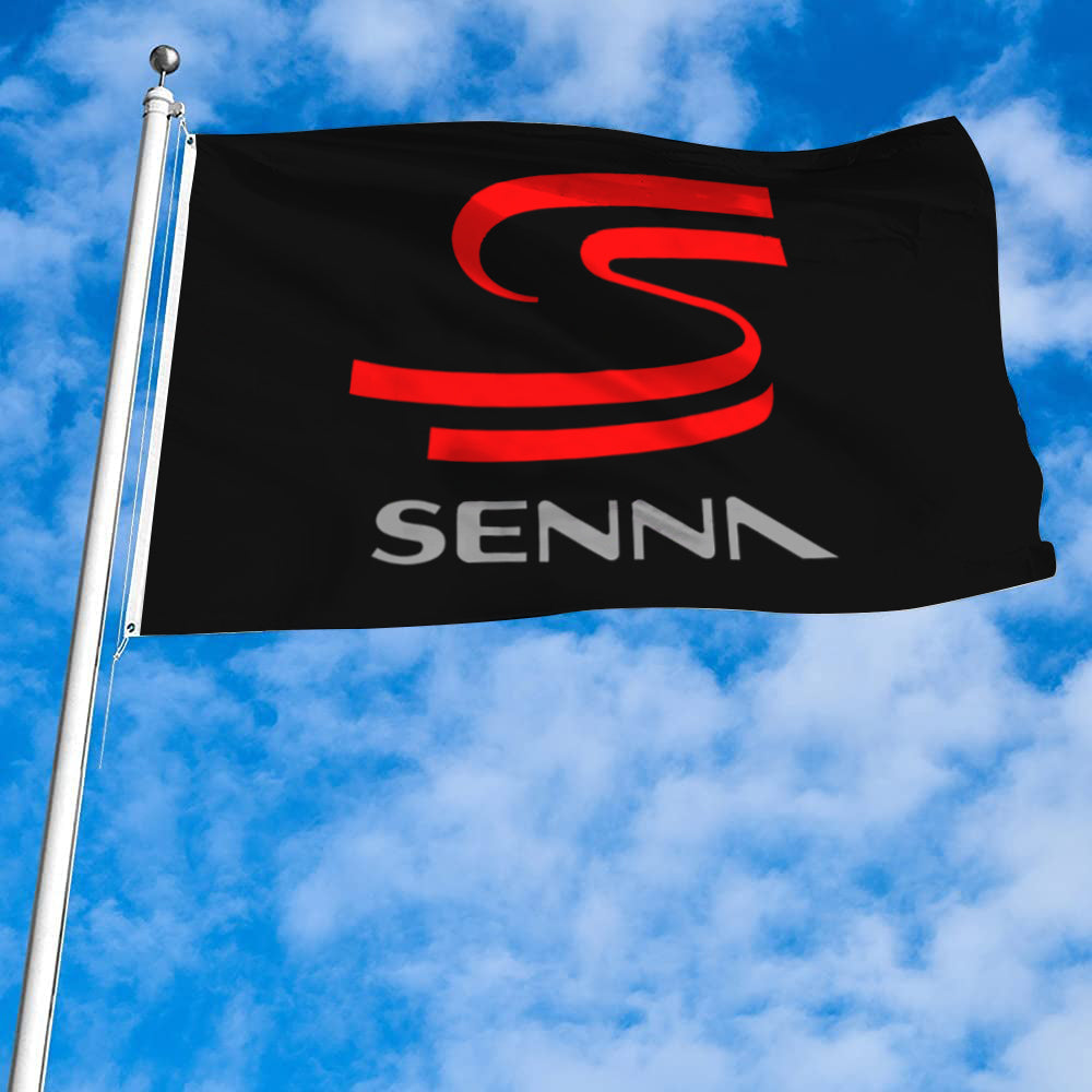 Fyon Formula One Ayrton Senna autograph Logo Flag-Black Flag Banner