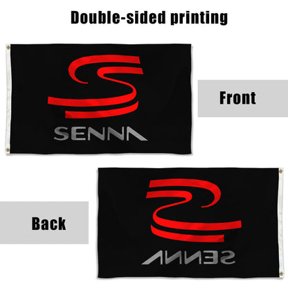 Fyon Formula One Ayrton Senna autograph Logo Flag-Black Flag Banner