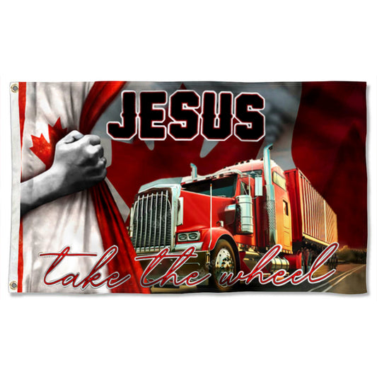 Fyon Freedom Convoy 2022 Canada Flag, Truckers For Freedom, Mandate Freedom Jesus Take The Wheel Flag Indoor and outdoor banner