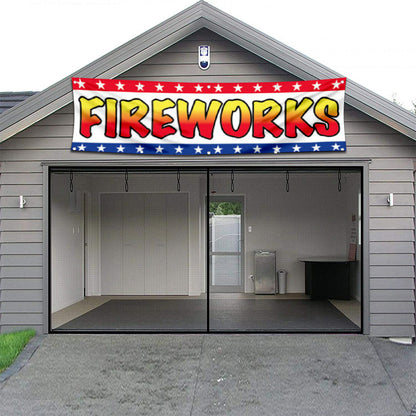 Fyon Garage shop Decor Banner Work for FIREWORKS Flag 2x8 Feet