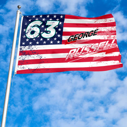 Fyon George Russell #63 Stars and Stripes Flag  Banner