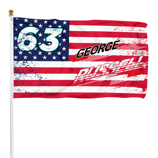 Fyon George Russell #63 Stars and Stripes Flag  Banner