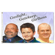 Fyon Gibby Gaslight Gatekeep Girlboss Flag Indoor and outdoor banner