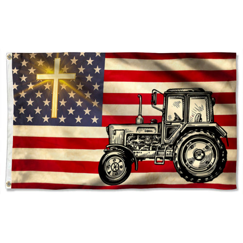 Fyon God Blessed Farm Tractor Flag 41515 Indoor and outdoor banner