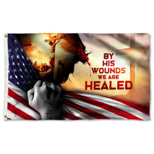 Fyon God Jesus Christian Cross. By His Wounds We Are Healed American Flag 41043 Indoor and outdoor banner