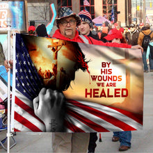 Fyon God Jesus Christian Cross. By His Wounds We Are Healed American Flag 41043 Indoor and outdoor banner