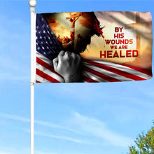 Fyon God Jesus Christian Cross. By His Wounds We Are Healed American Flag 41043 Indoor and outdoor banner