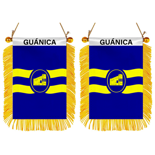 Guánica, Puerto Rico Flag  Mini Car Rearview Mirror Flag Banner - 2PC