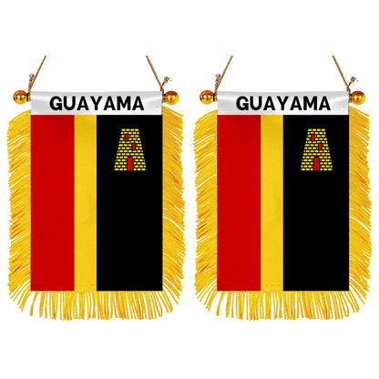 Guayama, Puerto Rico Flag  Mini Car Rearview Mirror Flag Banner - 2PC