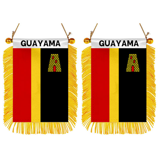 Guayama, Puerto Rico Flag  Mini Car Rearview Mirror Flag Banner - 2PC