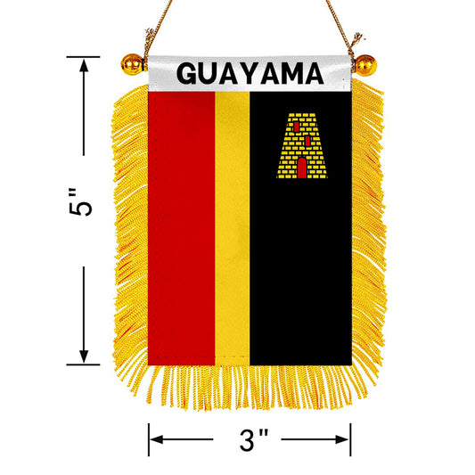Guayama, Puerto Rico Flag  Mini Car Rearview Mirror Flag Banner - 2PC