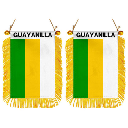 Guayanilla, Puerto Rico Flag  Mini Car Rearview Mirror Flag Banner - 2PC