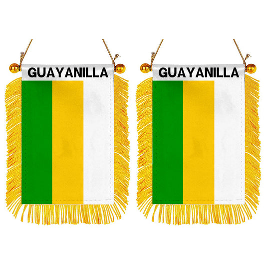 Guayanilla, Puerto Rico Flag  Mini Car Rearview Mirror Flag Banner - 2PC