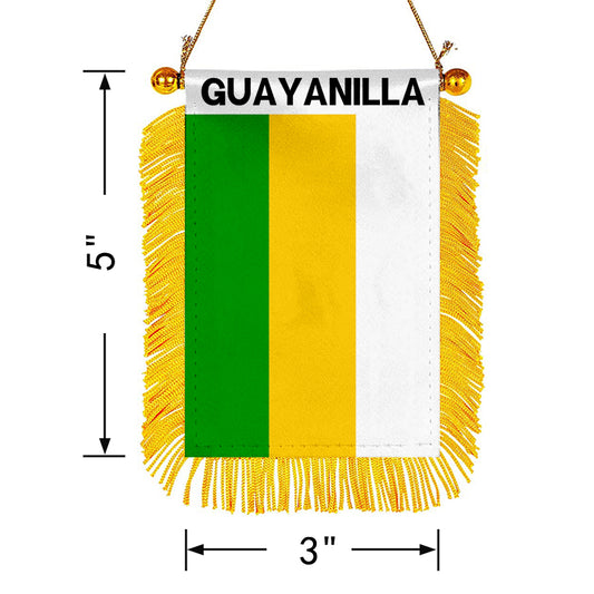 Guayanilla, Puerto Rico Flag  Mini Car Rearview Mirror Flag Banner - 2PC