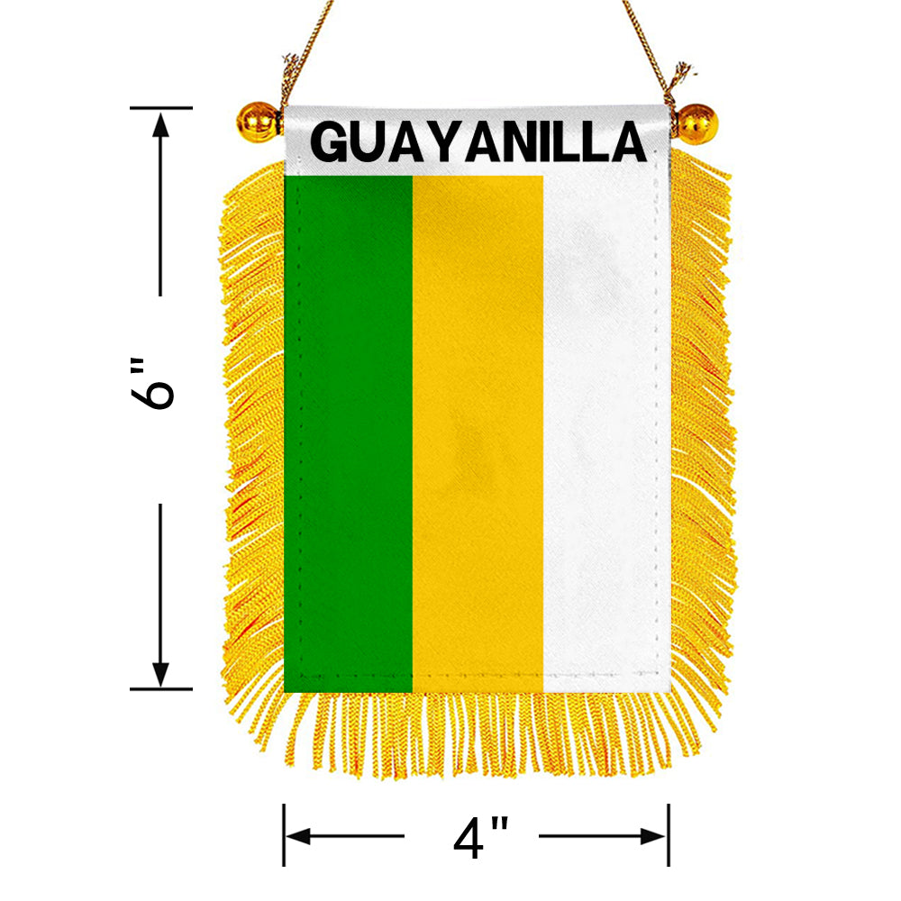 Guayanilla, Puerto Rico Flag  Mini Car Rearview Mirror Flag Banner - 2PC
