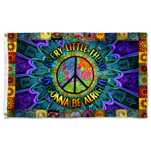 Fyon Hippie Every Little Thing Is Gonna Be Alright Be Kind Flower Flag  41567  Indoor and Outdoor Banner