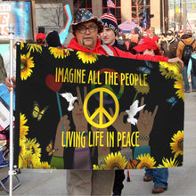 Fyon Hippie Sunflower Peace Sign Imagine All The People Living Life In Peace Flag  41575   Indoor and Outdoor Banner