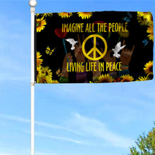 Fyon Hippie Sunflower Peace Sign Imagine All The People Living Life In Peace Flag  41575   Indoor and Outdoor Banner