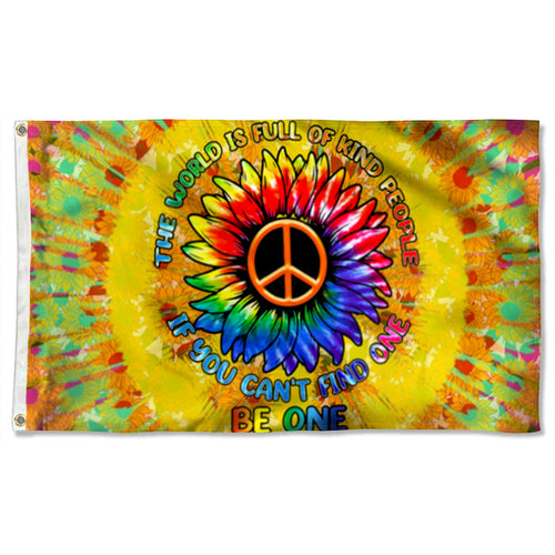 Fyon Hippie The World Is Full Of Kind People, Be One Flower Flag 41570   Indoor and Outdoor Banner