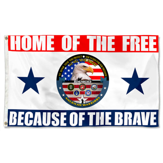 Fyon Home of The Free Because of The Brave American Warriors Flag Banner