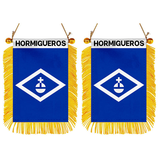 Hormigueros, Puerto Rico Flag  Mini Car Rearview Mirror Flag Banner - 2PC