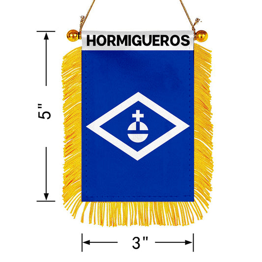 Hormigueros, Puerto Rico Flag  Mini Car Rearview Mirror Flag Banner - 2PC