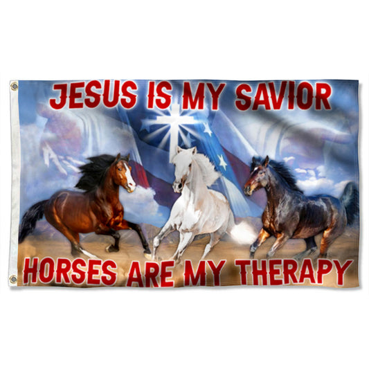 Fyon Horses Jesus Is My Savior Horses Are My Therapy Flag 41008  Indoor and outdoor banner
