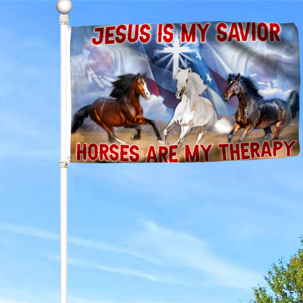 Fyon Horses Jesus Is My Savior Horses Are My Therapy Flag 41008  Indoor and outdoor banner